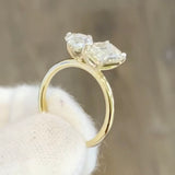 Toi et Moi Lab Grown Diamond engagement wedding ring 2ct emerald cut 1.3ct pear shape 18k Yellow gold