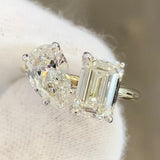 Toi et Moi Lab Grown Diamond engagement wedding ring 2ct emerald cut 1.3ct pear shape 18k Yellow gold