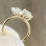 Toi et Moi Lab Grown Diamond engagement wedding ring 2ct emerald cut 1.3ct pear shape 18k Yellow gold