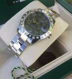 Rolex 31mm Datejust 178240 Steel Floral Gray Dial Custom Scattered Diamond Bezel