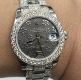 Rolex 31mm Datejust 178240 Floral Diamond Bezel Full Iced Out Oyster Band Lugs