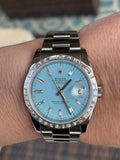 Rolex 36mm Datejust 116200 Turquoise Dial Diamond Bezel 4 228396TBR Mint