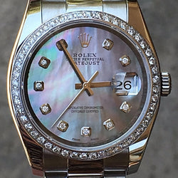 Rolex 36mm Datejust Steel 116200 18k Bezel Mother of Pearl Custom Diamond Dial