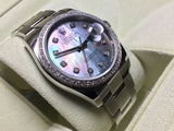 Rolex 36mm Datejust Steel 116200 18k Bezel Mother of Pearl Custom Diamond Dial