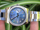 Rolex 36mm Datejust Steel 116200 18k Bezel Mother of Pearl Custom Diamond Dial