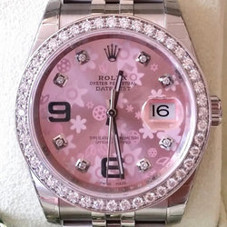 Rolex 36mm Datejust 116200 Pink Floral Diamond Dial 14K white gold Bezel 116244