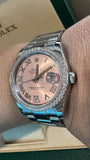 Rolex 36mm Datejust Steel 116200 Pink Raised Roman Diamond Dial Bezel