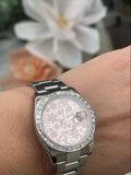 Rolex 36mm Datejust 116200 Factory Pink Floral Dial Tapered Diamond Bezel Mint