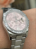 Rolex 36mm Datejust 116200 Factory Pink Floral Dial Tapered Diamond Bezel Mint