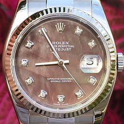 Rolex 36mm Datejust Steel 116234 18k Bezel Tahitian Mother of Pearl Diamond Dial