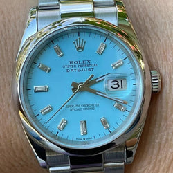 Rolex 36mm Datejust 126200 Turquoise Blue Diamond Dial Refinished OP 126000 Mint