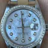 Rolex Datejust 36mm 16220 Mens Or Ladies Diamond Bezel White MOP Diamond Dial