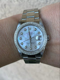 Rolex Datejust 36mm 16220 Mens Or Ladies Diamond Bezel White MOP Diamond Dial