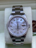 Rolex Datejust 36mm 16220 Mens Or Ladies Diamond Bezel White MOP Diamond Dial