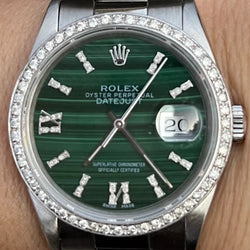 Rolex Datejust 36mm 16220 Diamond Bezel Malachite Diamond Dial Mint Unisex