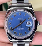 Rolex Datejust 116300 41mm Azzurro Blue Roman Dial Smooth Bezel Mint