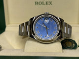 Rolex Datejust 116300 41mm Azzurro Blue Roman Dial Smooth Bezel Mint