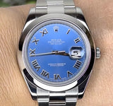 Rolex Datejust 116300 41mm Azzurro Blue Roman Dial Smooth Bezel Mint