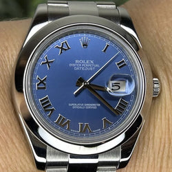 Rolex Datejust 116300 41mm Azzurro Blue Roman Dial Smooth Bezel Mint