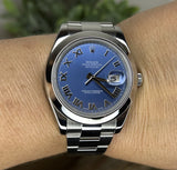 Rolex Datejust 116300 41mm Azzurro Blue Roman Dial Smooth Bezel Mint