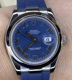 Rolex Datejust 116300 41mm Azzurro Blue Roman Dial Smooth Bezel Mint