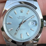 Rolex 41mm Datejust 126300 Refinished Ice Blue Diamond Dial 4 Platinum 228206