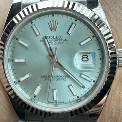 Rolex 41mm Datejust 126334 Oyster Band 18k Fluted Bezel Refinished Ice Blue Dial