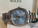 Rolex 41mm Datejust 126334 Oyster Band 18k Fluted Bezel Refinished Ice Blue Dial