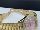 Rolex President 36mm Pink Dial 118238 Tapered Princess Cut Bezel 18k Yellow gold