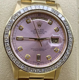 Rolex President 36mm Pink Dial 118238 Tapered Princess Cut Bezel 18k Yellow gold