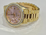 Rolex President 36mm Pink Dial 118238 Tapered Princess Cut Bezel 18k Yellow gold