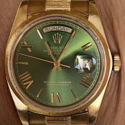 Rolex 36mm President Day-Date 18078 Refinished Olive Roman Dial Bark Finish Mint