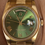 Rolex 36mm President Day-Date 18078 Refinished Olive Roman Dial Bark Finish Mint