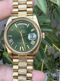 Rolex 36mm President Day-Date 18078 Refinished Olive Roman Dial Bark Finish Mint