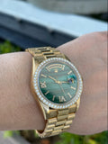 Rolex 36mm President 18238 18K Gold Malachite Diamond Dial Diamond Bezel Mint