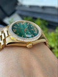 Rolex 36mm President 18238 18K Gold Malachite Diamond Dial Diamond Bezel Mint