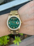 Rolex 36mm President 18238 18K Gold Malachite Diamond Dial Diamond Bezel Mint