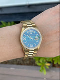 Rolex 36mm President 18238 18K Gold Malachite Diamond Dial Diamond Bezel Mint