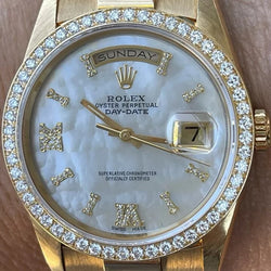 Rolex 36mm President DayDate 18238 18K Gold MOP Diamond Dial Diamond Bezel Mint