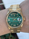 Rolex 36mm President Day-Date 18238 Unisex 18K Gold Malachite Diamond Dial Mint