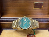 Rolex 36mm President Day-Date 18238 Unisex 18K Gold Malachite Diamond Dial Mint