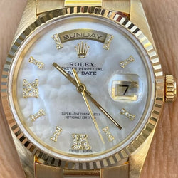 Rolex 36mm President Day-Date 18238 Unisex 18K Gold  White MOP Diamond Dial Mint