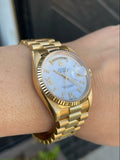 Rolex 36mm President Day-Date 18238 Unisex 18K Gold  White MOP Diamond Dial Mint