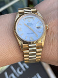 Rolex 36mm President Day-Date 18238 Unisex 18K Gold  White MOP Diamond Dial Mint