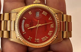 Rolex 36mm President Day-Date 18238 Unisex 18K Gold Red Coral Roman dial Mint