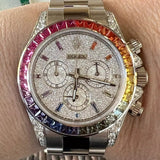 Rolex White Gold 116509 Daytona Rainbow 116599RBOW Bezel Pave Diamond Dial Lugs