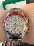 Rolex White Gold 116509 Daytona Rainbow 116599RBOW Bezel Pave Diamond Dial Lugs