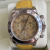 Rolex 116519 18k White Gold Daytona Yellow Beach Mother of Pearl Roman Box Mint