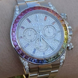 Rolex 116520 Daytona Rainbow 116599RBOW Bezel Pave Diamond Dial Lugs Stnls Steel