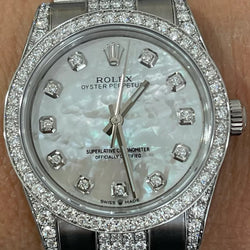 Rolex 34mm Oyster Perpetual 124200 White Mother of Pearl Dial Diamond Bezel Mint